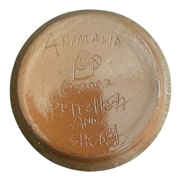 Hand-Painted Ceramic Bowl By Pritchett & Shelby Animalia 2002 Sun & Face Signed - Picture 4 of 6